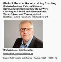 Rhetorik - Kommunikationstraining - Coaching Rhetoriktrainer Axel Aumüller (Bild und Text)